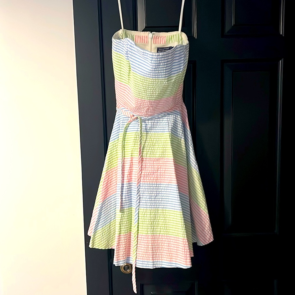 Vineyard vines pastel seersucker striped dress.
